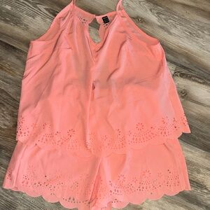 SHEIN Coral Sleeveless Eyelet Blouse